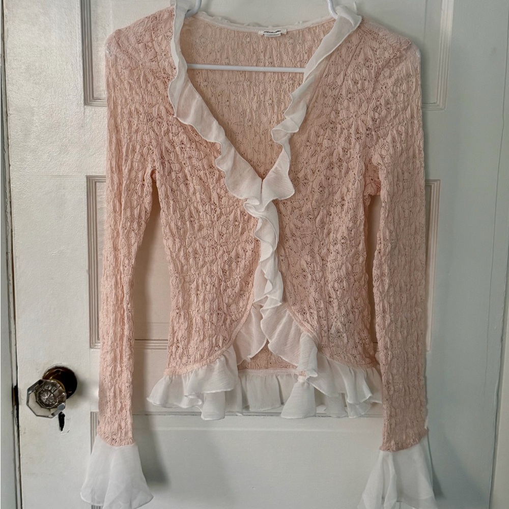 Pink lace cardigan style top